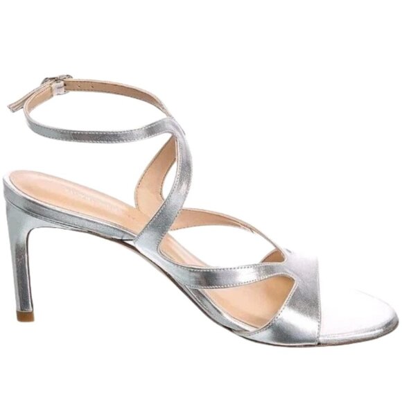 Stuart Weitzman Mariposa 80s Strappy Sandal Heels Women's 9B Silver Formal NWOB - Picture 2 of 16